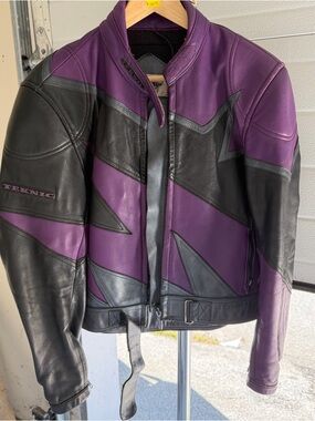 Teknic Black and Purple Leather Motorcycle Jacket